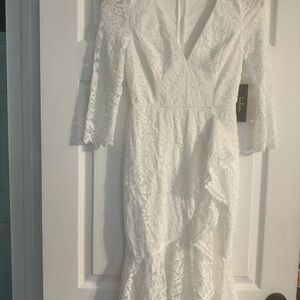 Lulu's White Ruffled Tiered Sheath Dress V-Neck